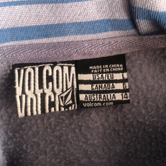 Volcom Woman's Blue Gray Striped Zip Long Sleeve Hoodie Size Large Snap Pockets - Picture 3 of 6